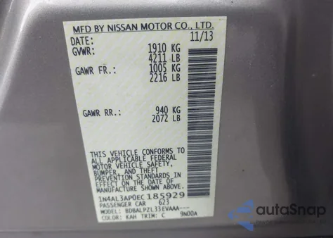 2014 Nissan Altima 2.5 from USA, damaged, VIN 1N4AL3AP0EC185929